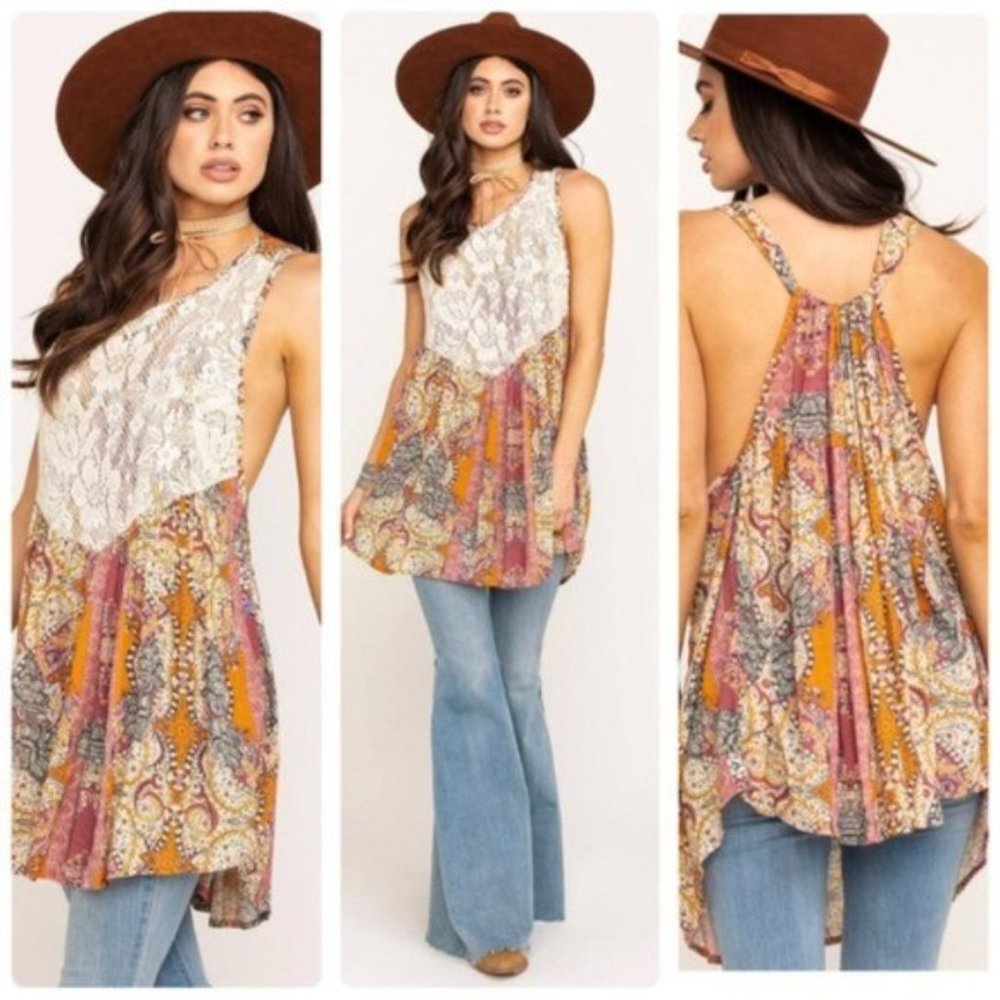 NWT Intimately Free People Count Me In Floral Trapeze Tunic Mini Dress Tank